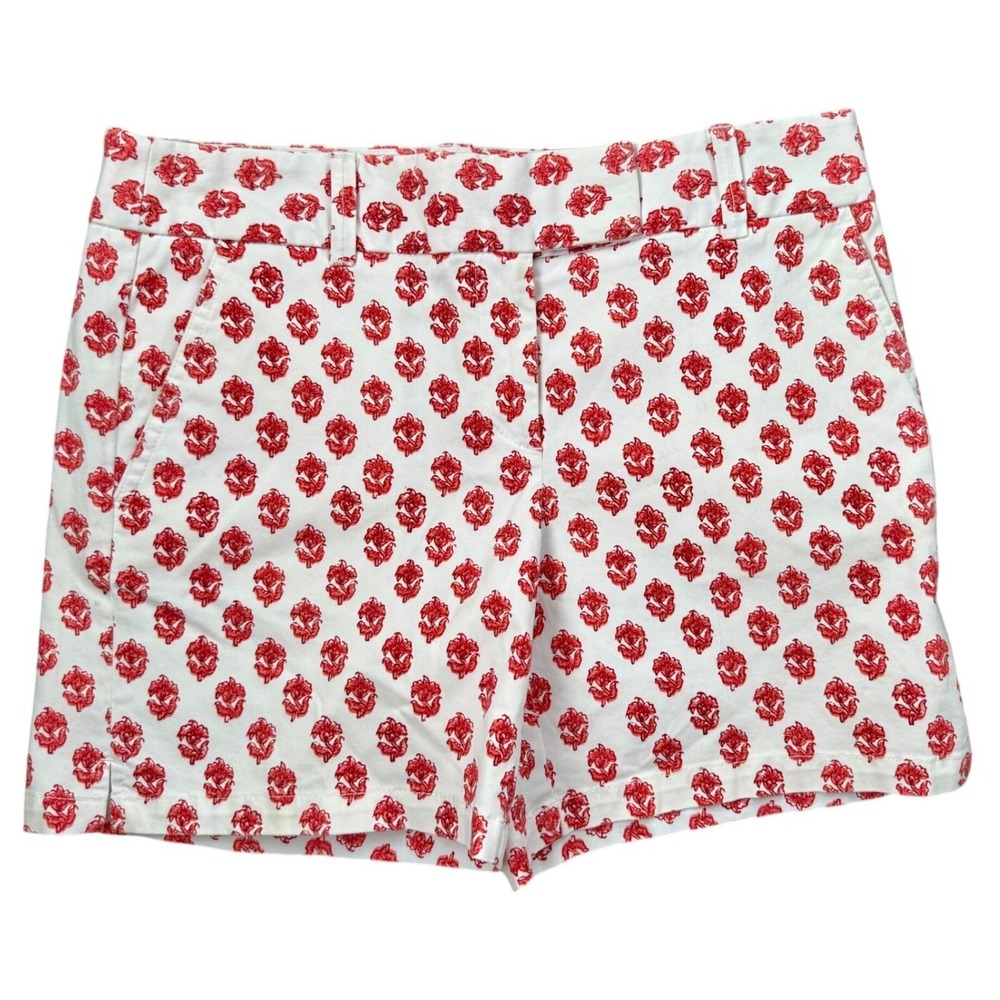 T11 Ann Taylor LOFT Shorts Block Print Floral Chino Preppyโ Coastal Red White